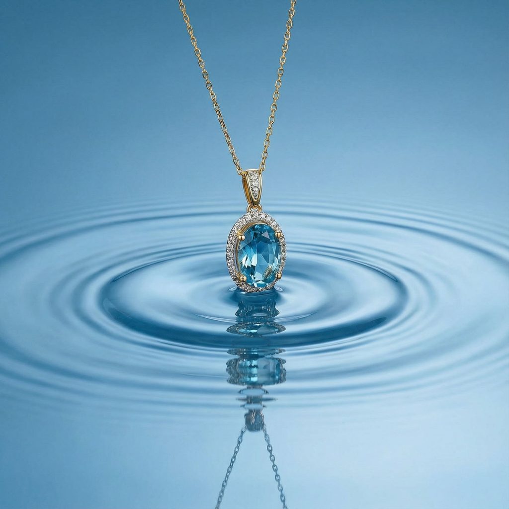 תליון תכשיט מצולם עם השתקפות מים